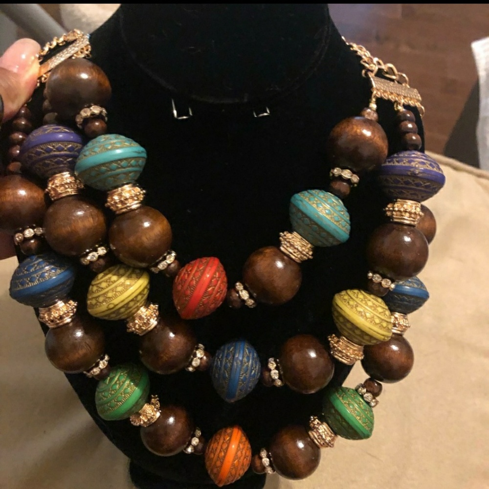 Multicolored Bead Tribal 3 Strand Necklace